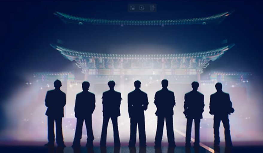 BTS 멤버들의 실루엣이 미래로 나아가는 장면