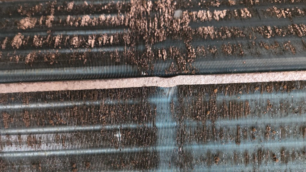 에어컨 청소 전 송풍팬의 곰팡이 오염 상태