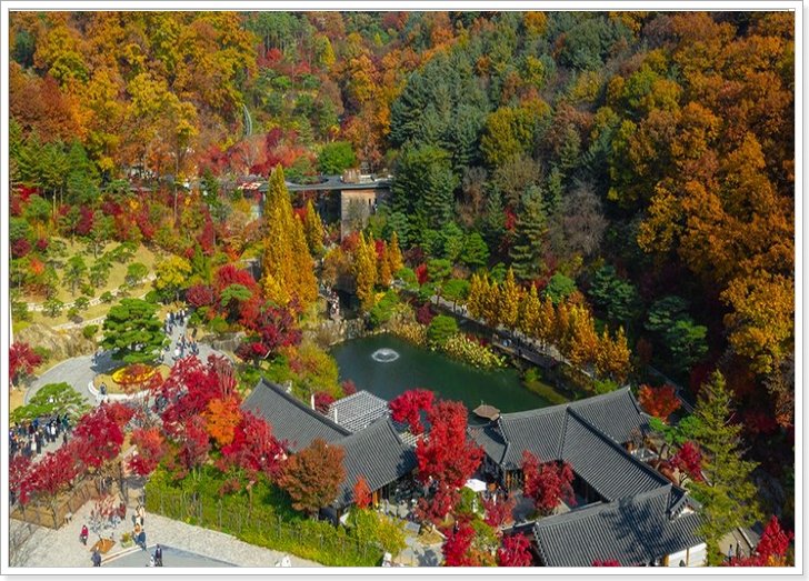 화담숲 상부 정원의 연못 주변 풍경과 수목들