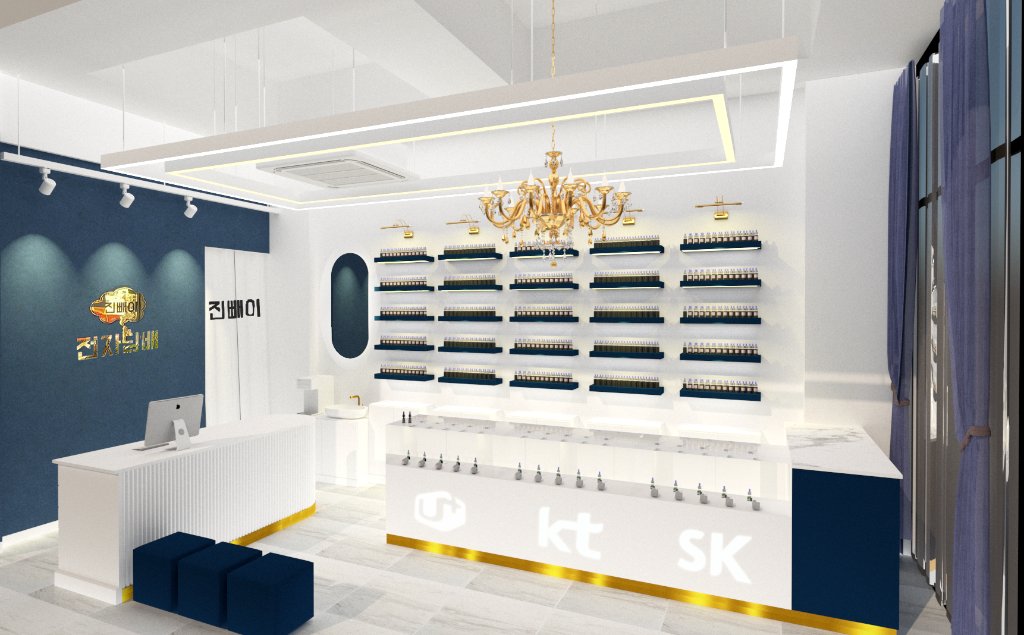 무지주 선반으로 설치한 상품 디스플레이 공간